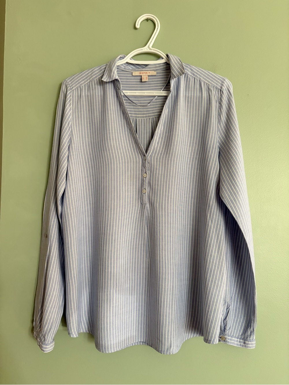 Esprit Striped Viscose Tunic Blouse Office Chic Coastal Grandpa Casual V-Neck 6